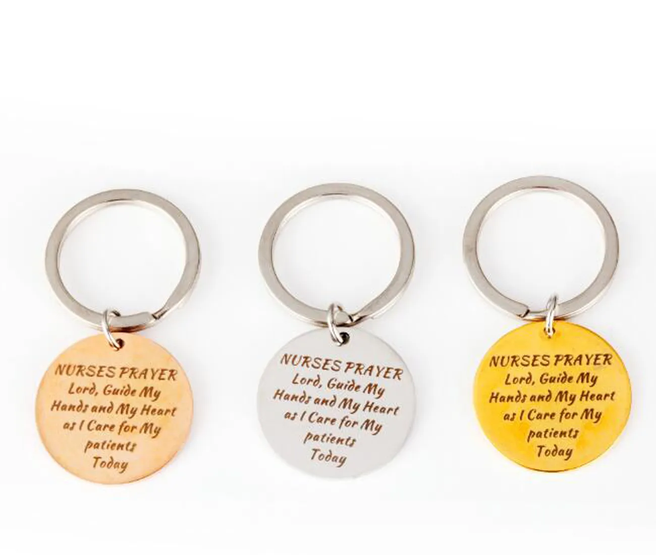 Rostfritt Silver Guld Rose Gold Round Infinity Collection Nurse Keychain Sjuksköterska Present, Sjuksköterska Bön Keychain, gör Perfect Nurses Present