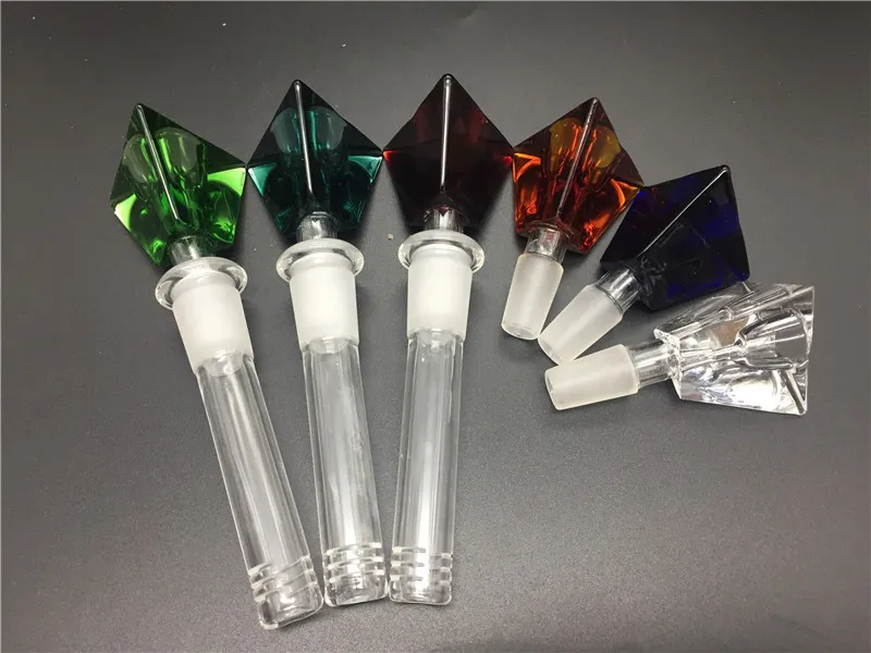 Hot Sale 10cm lenght Glass Downstem Diffuser Glass Downstems For Adapter Glass Bongs Down Stems with Diamonds bowl 14mm 18mm