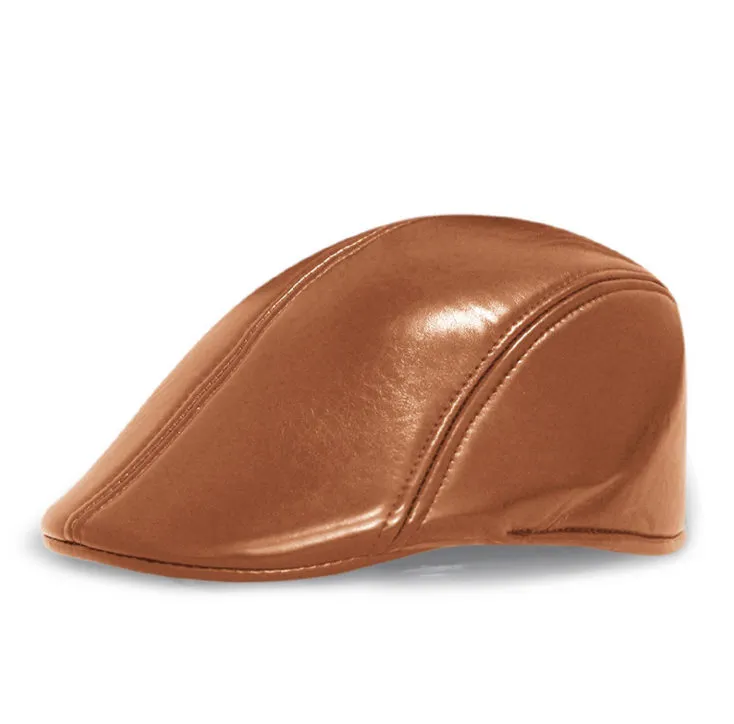 Béret en cuir PU pour femmes unisexe gavroche visière bec de canard casquette plate bord incurvé conduite Cabbie Gatsby chapeau