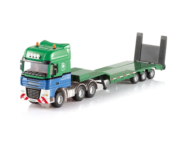 KDW Diecast Alloy Flat Trailer Model Toy, with Excavator, Digger, 1:50 Scale, Ornament, Xmas Kid Birthday Boy Gift, Collect, Decoration, 2-1