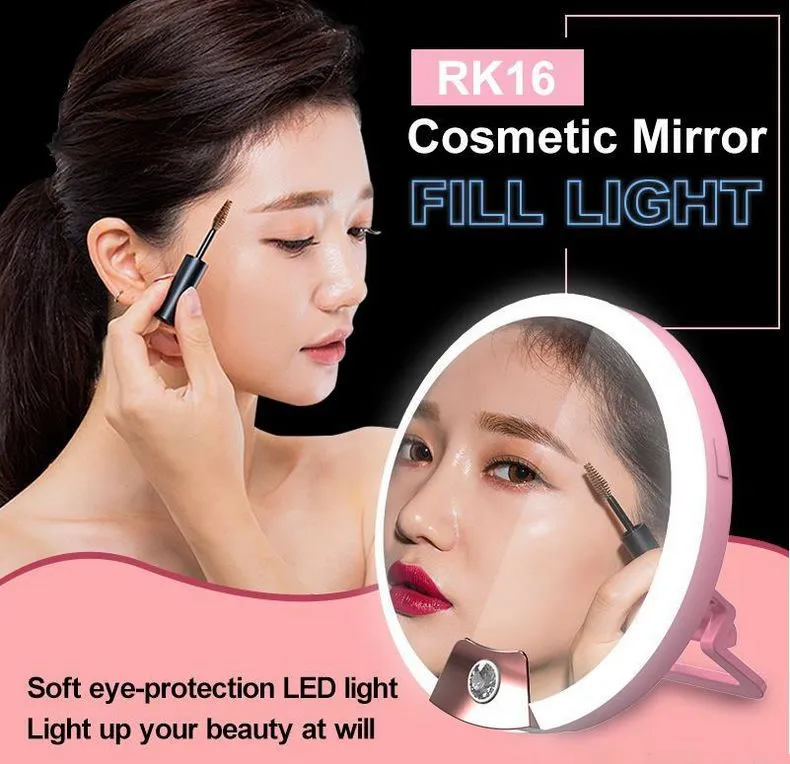 Specchi LED multifunzione RK16 4 livelli Specchio cosmetico a luce calda e bianca / Luce di riempimento / con 40 LED 4 colori 10 pezzi / lotto DHL