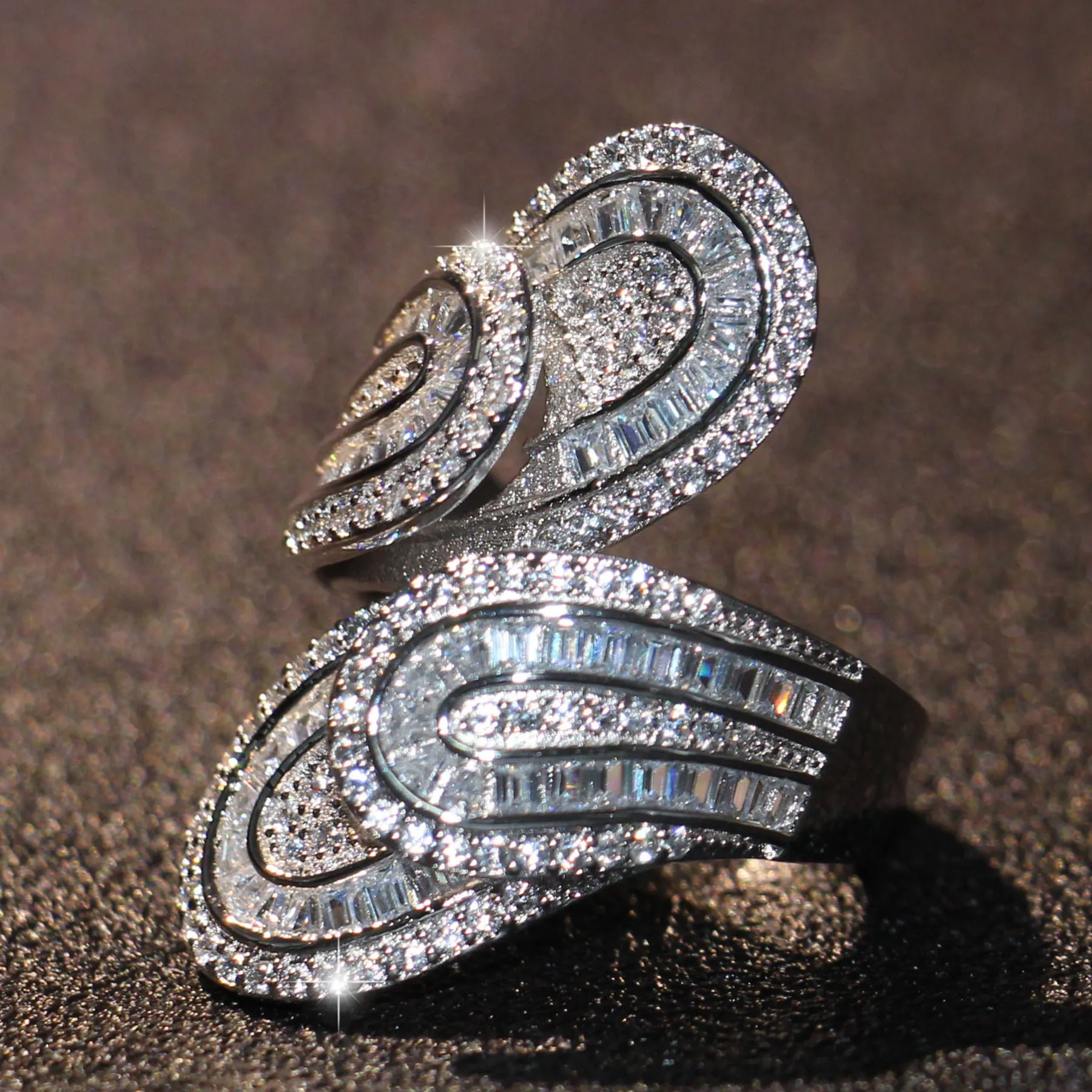 Älskare ring för kvinnor lyx smycken 925 sterlijng silver prinsessa full vit topaz cz diamant ädelstenar sona damer bröllop band ring gåva