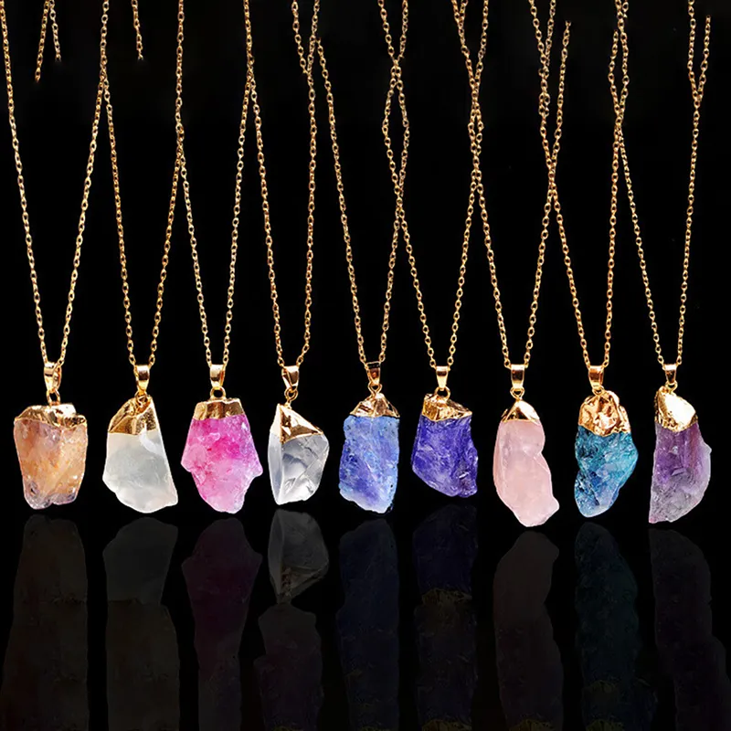 Crystal Quartz Healing Point Chakra Bead Natural Gemstone Necklace Original Pendant Women Men Jewelry Plated Gold Chains Statement Necklaces