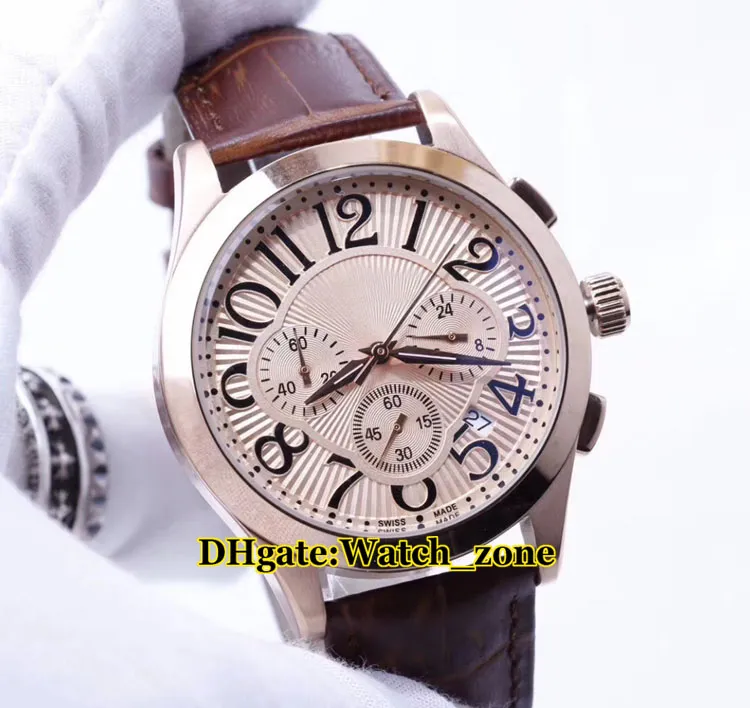 Barato de alta qualidade clássico mestre compressor branco discador quartzo cronógrafo mens relógio rosa ouro caixa de couro cinta relógios de pulso