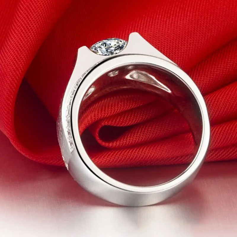 Mode-sieraden fijne sieraden solitaire mannen ring 2ct CZ geboortestones 925 Sterling zilveren engagement trouwring ring