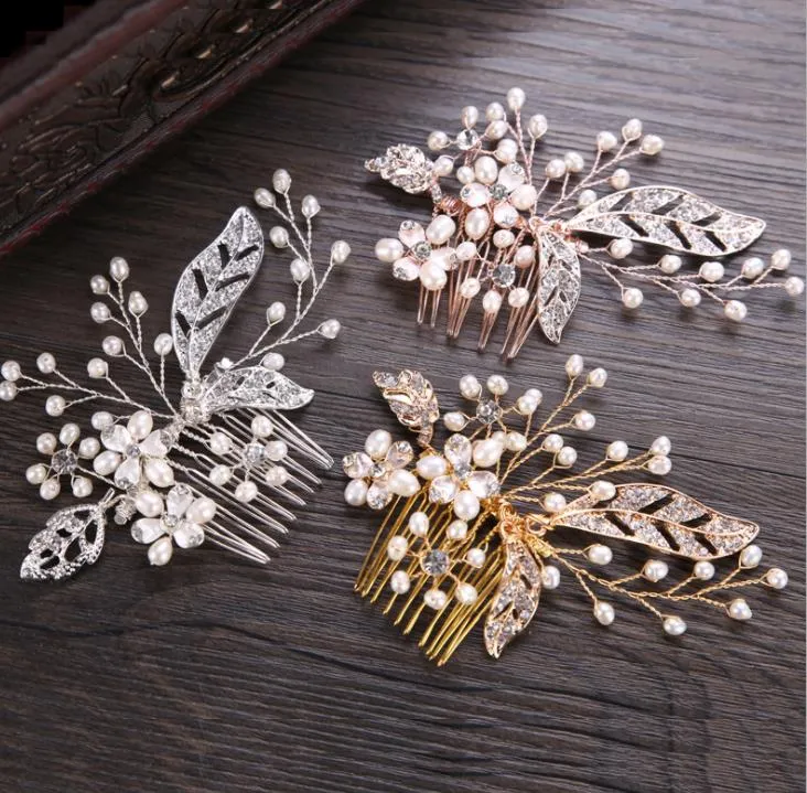 High end freshwater bead comb, rose gold silver alloy drill head ornament, bridal ornaments