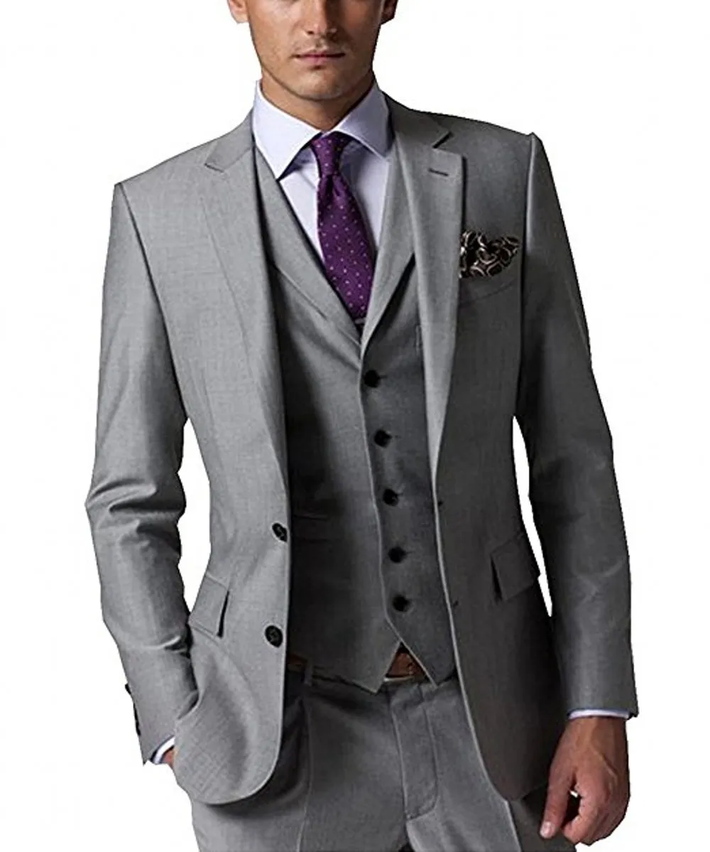 Custom Made Groom Tuxedos Light Grey Groomsmen Custom Made Side Vent Best Man Suit Wedding/Men Suits Bridegroom (Jacket+Pants+Tie+Vest) G379