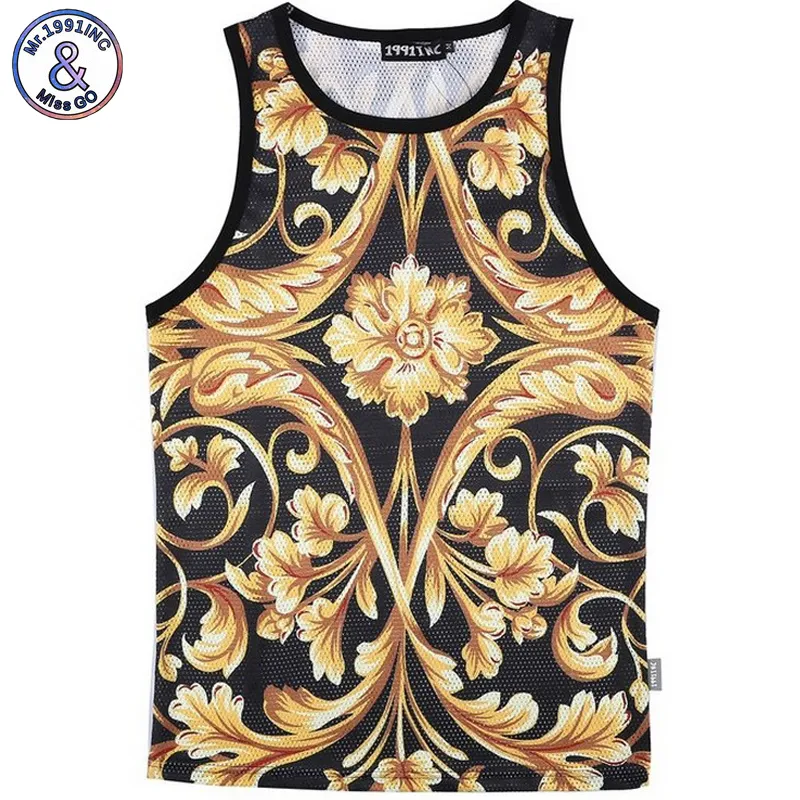 Atacado- Mr.1991CINC Homens Summer Tank to tops 3d flor amarela impressão digital malha colete jersey sem mangas camisetas para homens Tamanho M-XXL