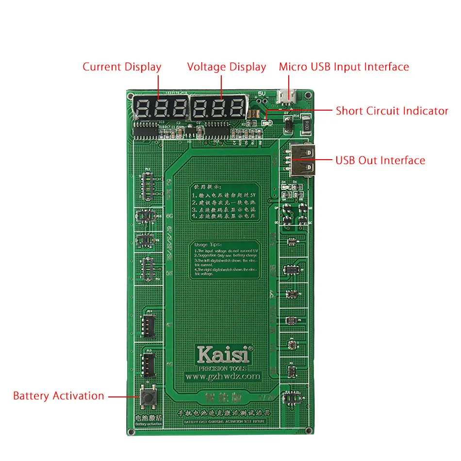 Kaisi Battery Charge Board Charge Board للهاتف Android iPhone 7 Plus 6S 6 Plus 5S 5 4S 4 + micro USB أداة إصلاح الهاتف كبل USB