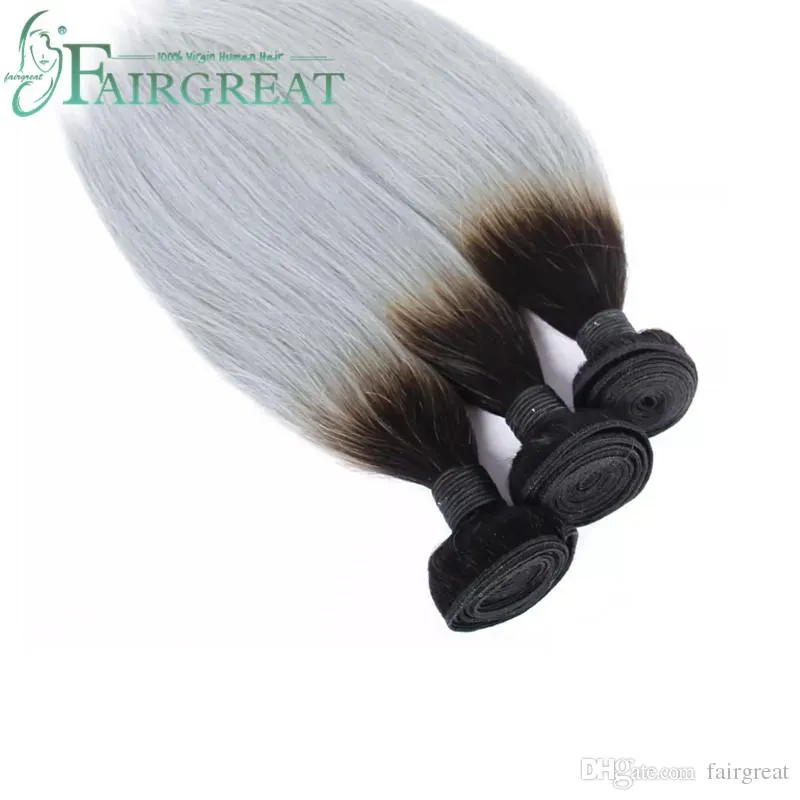 Fairgreat Nouvelle Arrivée # 1B / Gris 100% Virgin Hair Weave Cheveux Humains Brésiliens Argent Gris Droite Bundles / Extensions de Cheveux Ombre