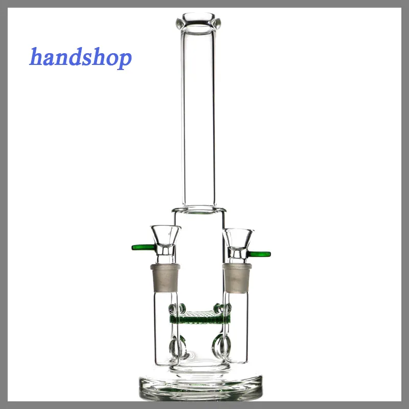 Glass Bong - Double Jointed water pipe 14.5mm joint size both with 14 screen bowl clear honeycomb perc smoking pipe