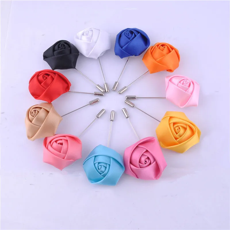 Boutonnière de mariage en soie, tache florale, fleur de Rose, 16 couleurs disponibles, broche pour marié et homme, décoration de costume de Corsage