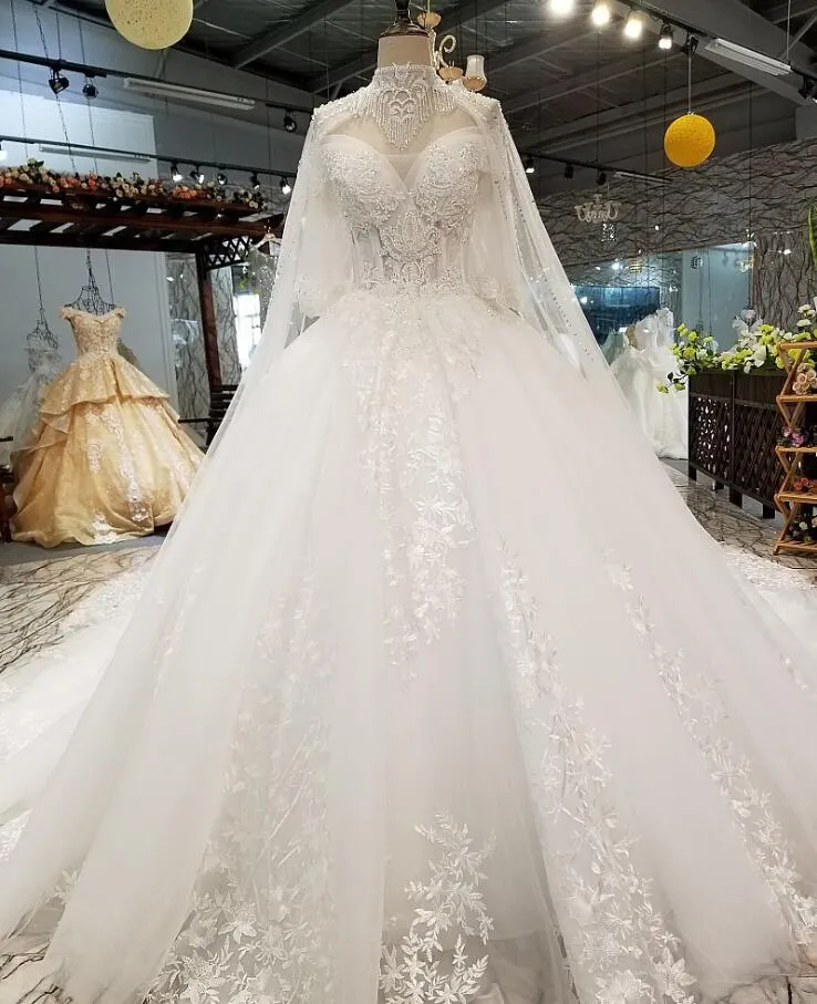 2019 Luksusowa Suknia Balowa z odpinanym Wrap Sweetheart Koronki Appliqued Pearls Cekiny Sweep Pociąg Robe De Mariée Suknie ślubne