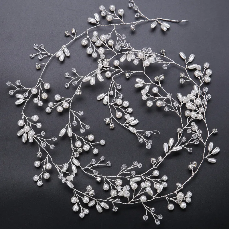 Headpiece Fascinators Super Long For Brides Wedding Silver Gold Handmade Rhinestone Pearl Hairband pannband Lyxigt hår Accessorie2430338