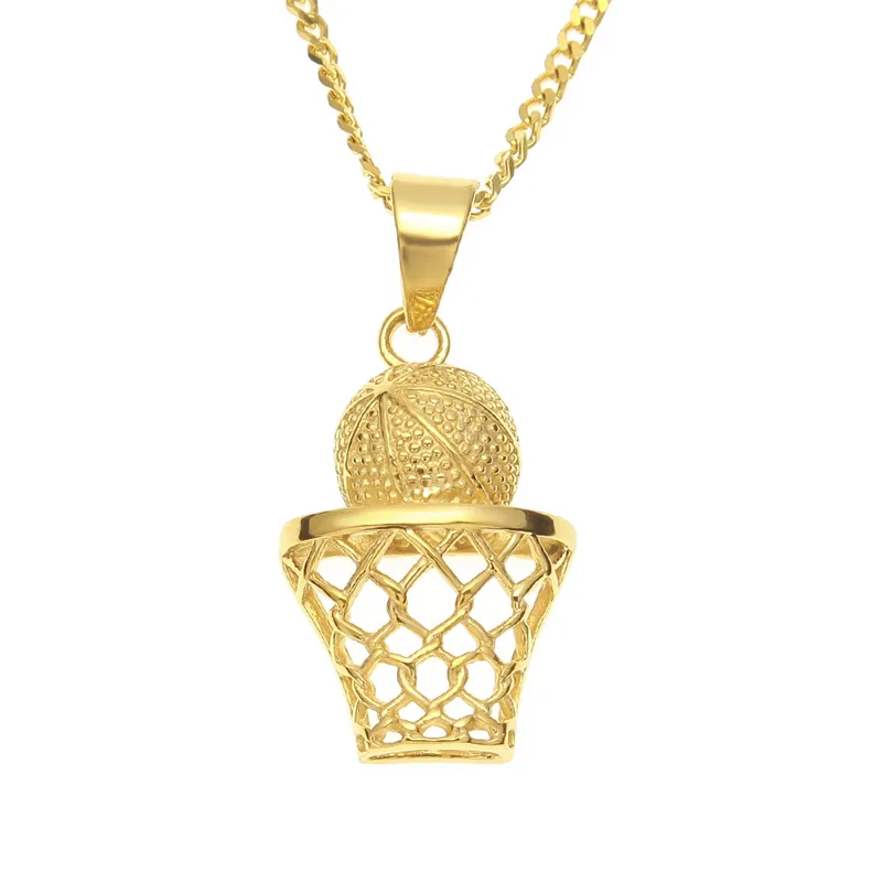 Neue Mode Hip Hop Schmuck Halskette 316L Edelstahl Vergoldet Rinestone Basketball Anhänger Halskette für Männer Frauen NL-611