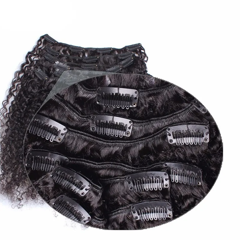 Brasilianische verworrene lockige Haarspange in Echthaarverlängerungen, natürliche Farbe, Remy-Haarspange, 100 g, 7 Stück