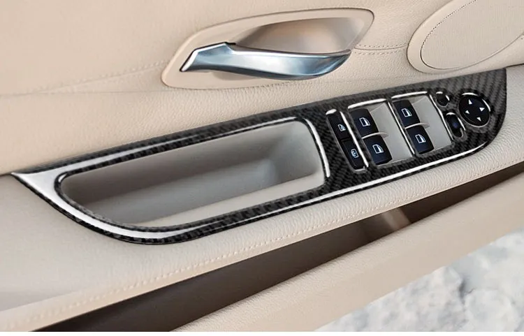 Karbon Fiber Araba Pencere Kaldırıcı Kontrol Çerçevesi Pencere Anahtarı Dekor BMW için Kol Dayama Paneli Tamir Sticker e60 5 serisi 2008-2010