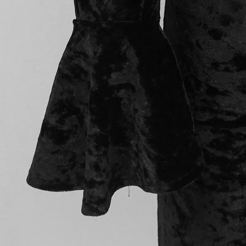 20187 Joyfunear Recommend Kim Kardashian Dress Vintage Flared Sleeves Back Velvet Bodycon Dress Turtleneck Side Split Sexy Dress