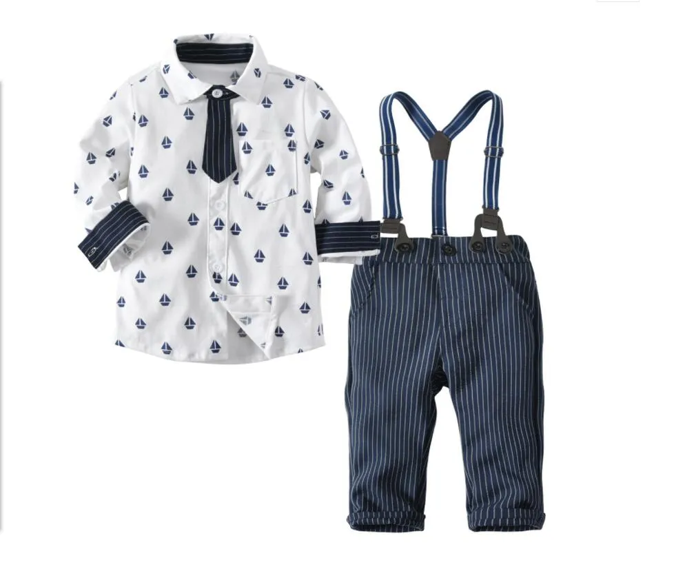Boy Long Sleeve T Shirt Pants With Braces Set Three Pieces Baby Spring And Autumn Trousers Suit
