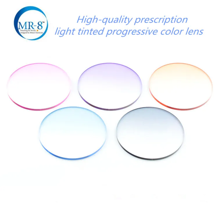 عدسات ملونة متدرجة عالية الجودة MR-8 ، لون خافت للون النظارات الشمسية للإطار البصري ونظارات طبية ملوّنة