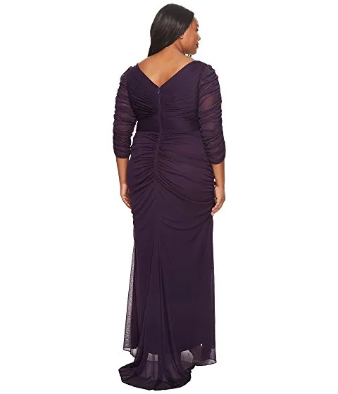 Dark Purple Plus Size of Bride 2022 with Beaded V-Neck and Side Drape - Customizable and Affordable Dark Purple Plus Size of Bride 2022 with Beaded V-Neck and Side Drape - Customizable and Affordable