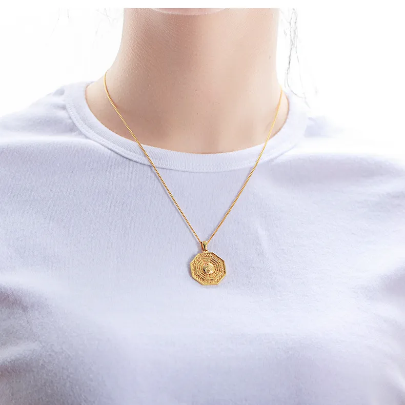 Gold Tone Tai Chi Pendant Necklace Gossip Balance Symbol Yin Yang Split Necklace Chain for Men or Women1680828