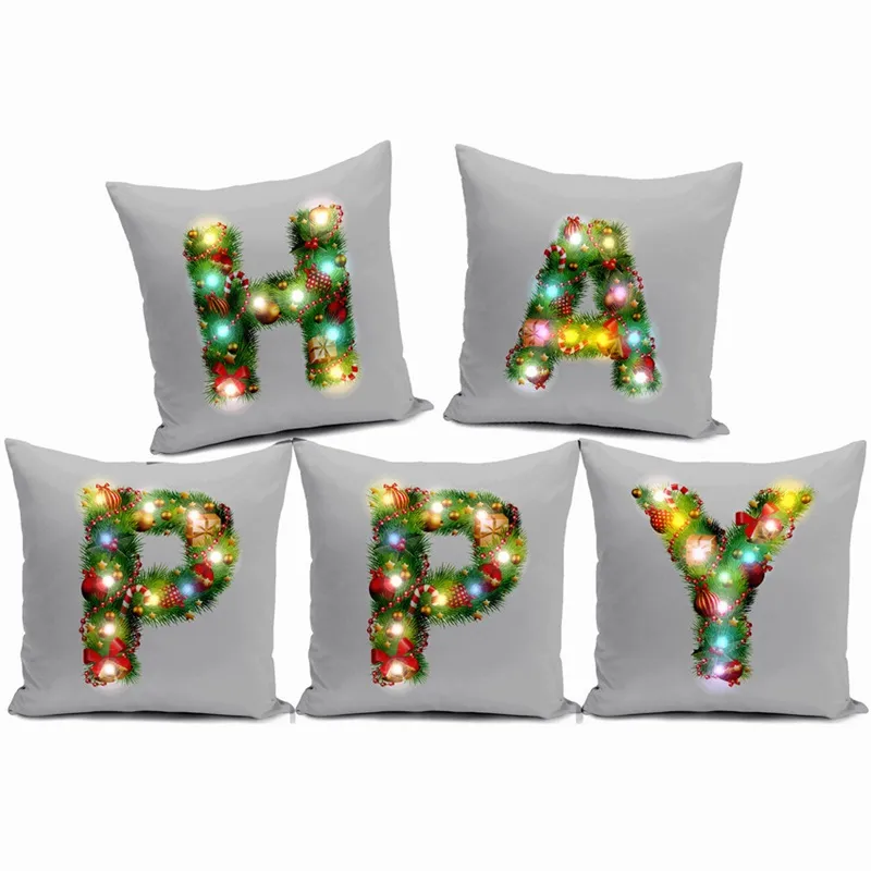 Housse de coussin lumineuse LED, lettres de thème de noël, taie d'oreiller douce et confortable pour décoration de chambre à coucher, fournitures 10 7yf ff