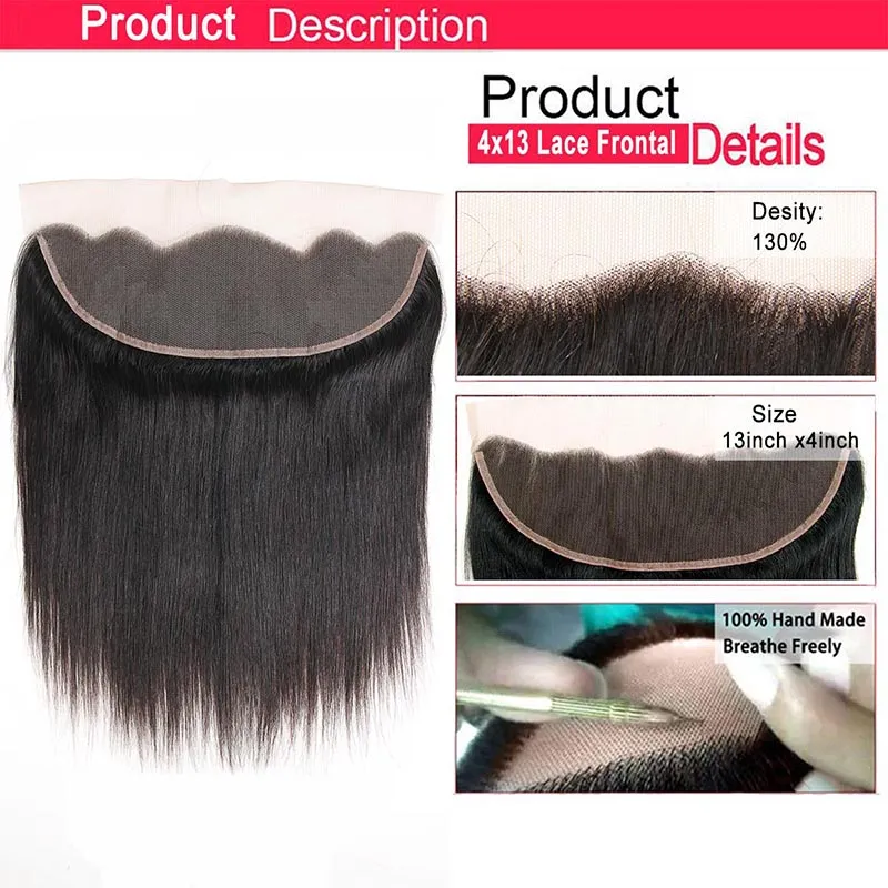 Rak mänskligt hårbuntar med frontal Billiga brasilianska Virgin Hair Weave 3 buntar med 13x4 spets frontal naturlig färg hår förlängning