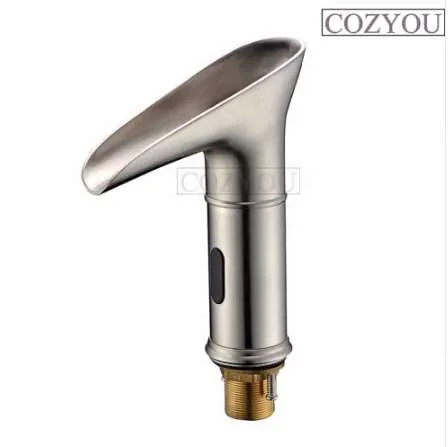 Infrared sensor basin mixer faucet, battery powered, LED lights, washbasin faucet, brass, brushed, 3 colors,