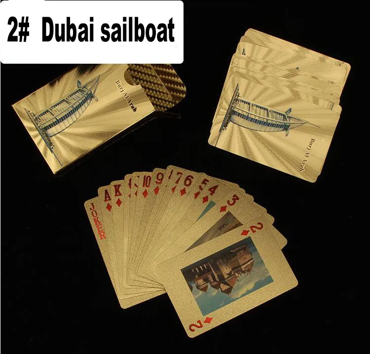 Nowy posąg Wodoodporne plastikowe karty do gry w stylu Liberty Gold Foil Poker Golden Poker Cards Dubai 24K Gry stołowe