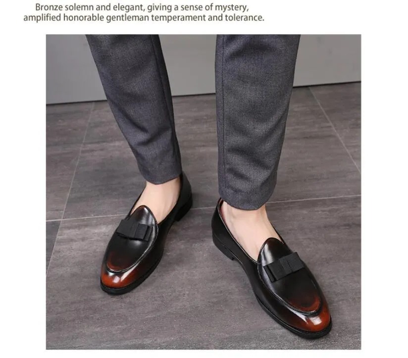 Luxury PU Leather Loafers Men Moccasins Slip Slippers Bowknot Wedding Dress Men's Flats Gentlemen Party Casual Shoes