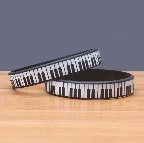 Bracelet en Silicone pour clavier de Piano imprimé DHL, bracelet à breloques à rayures noires et blanches, meilleur cadeau pour les Fans de musique, bijoux