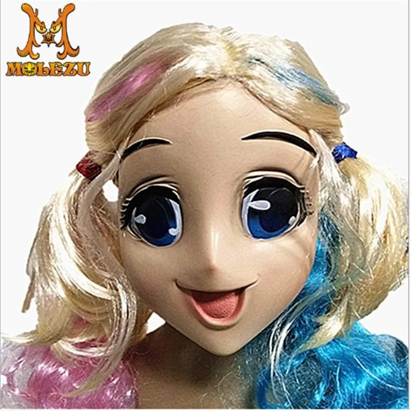 2018 New Anime Girl Mask Cosplay Cartoon Crossdresser Latex Adult Blue