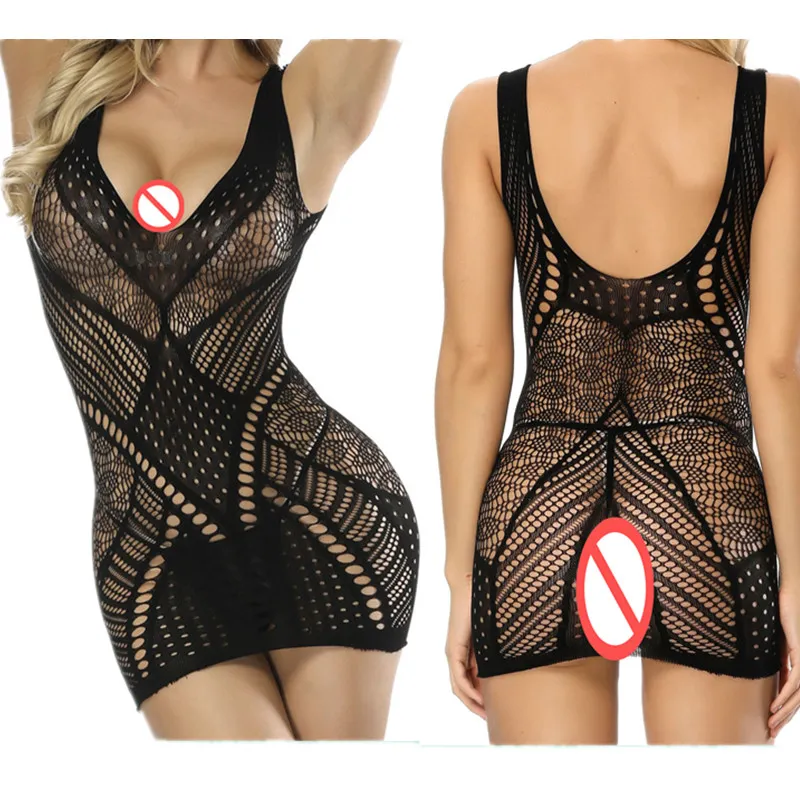 Sexy Fishnet Dress Sleeveless V Neck Hollow-Out Open Crotch Black Lingerie  for Women from Dhgate Sexy Costumes