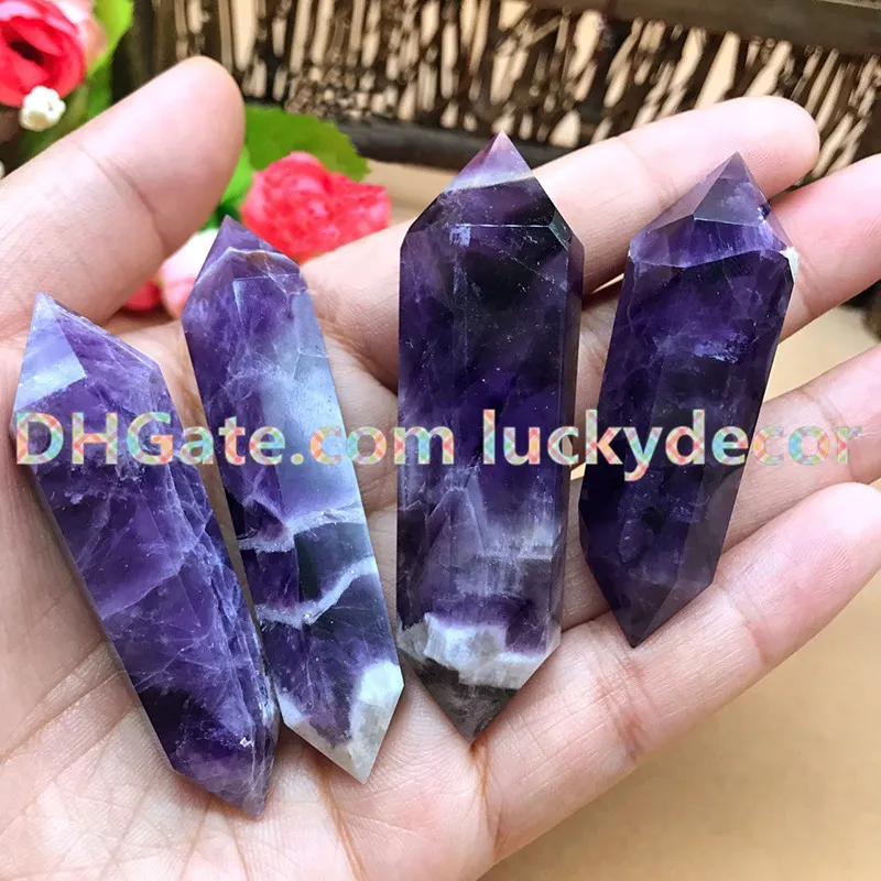 5-6cm Small Natural Deep Purple Midnight Dream Amethyst Crystal Quartz Point Wand Banded Amethyst Reiki Healing Double Terminated Wand 