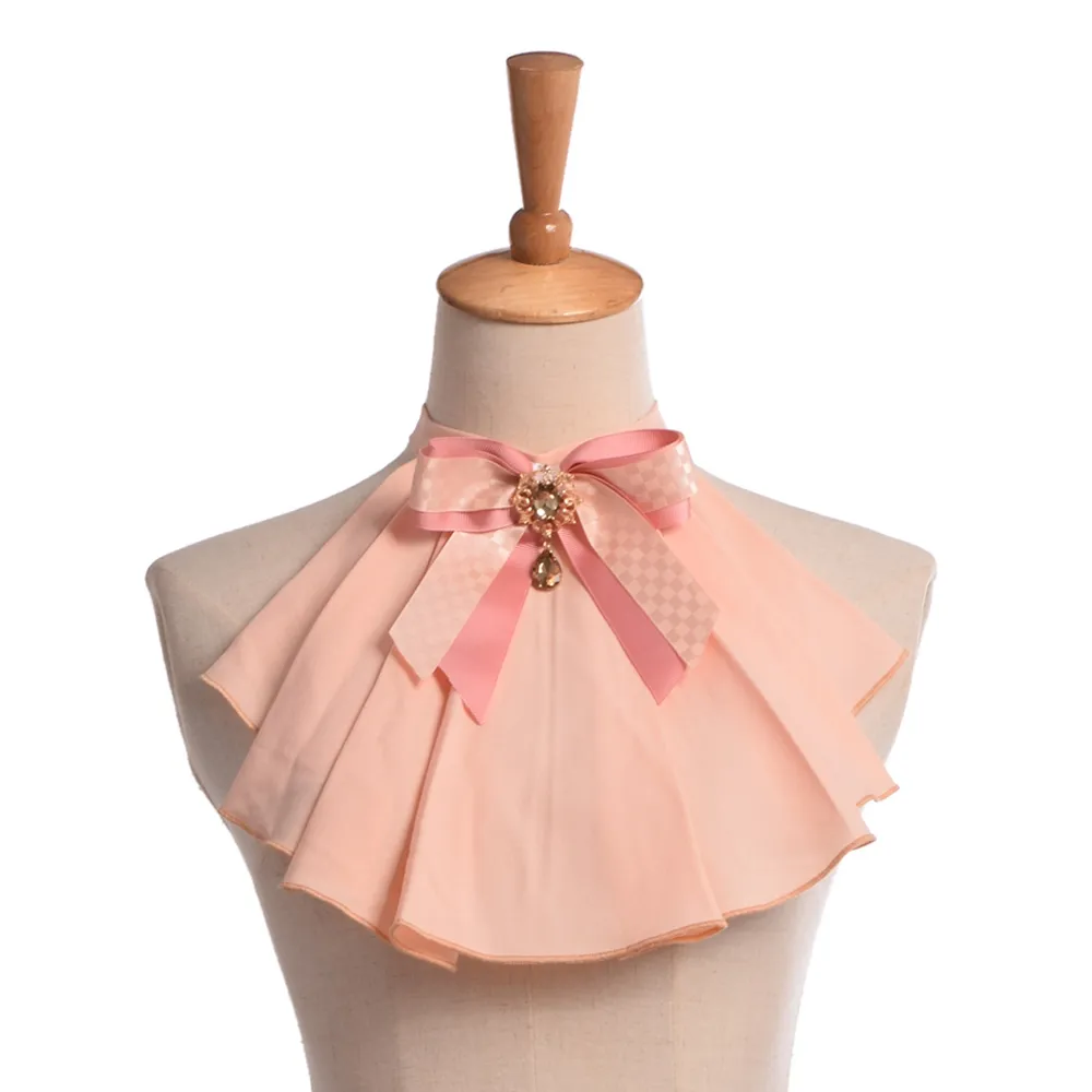 Vintage vrouwen jabot nek met bowknot pins punk Victoriaanse chiffon ruche kraag hoge kwaliteit snelle verzending