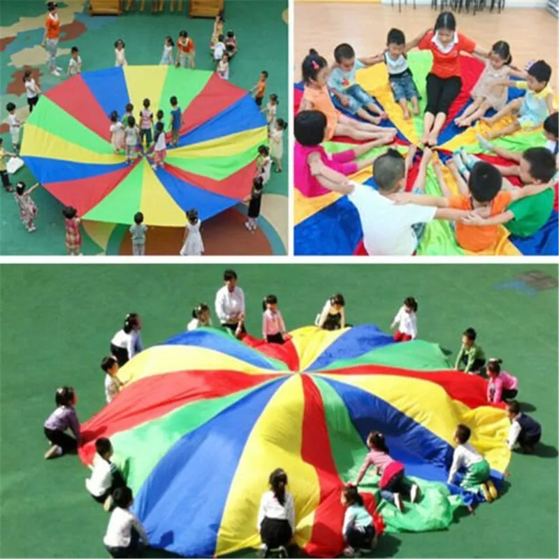 Kinderen kinderen spelen parachute regenboog paraplu parachute speelgoed outdoor game oefening sport toyg outerdoor activiteit speelgoed 2m/3 m/3,6 m/4 m/5 m/6m