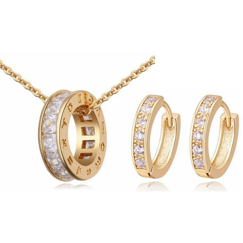 Personality Circle women's necklace Earrings Zircon designer man jewelry sets female / male casual Jewelry accessories