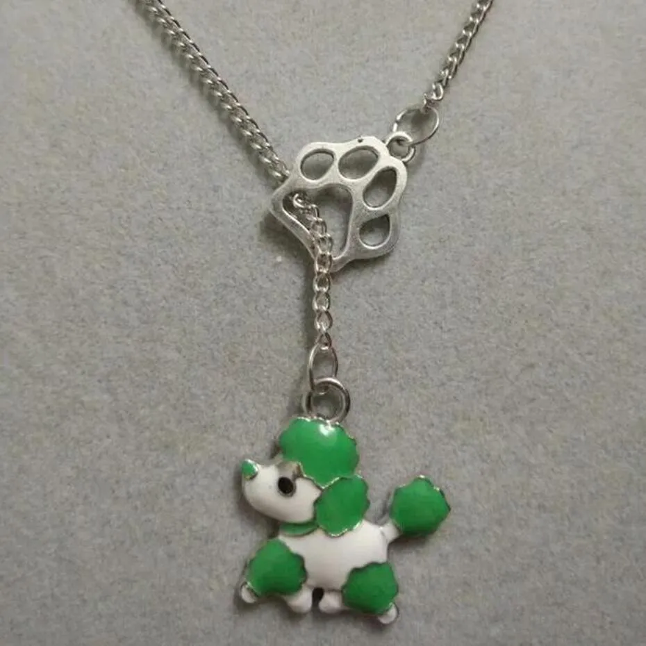 Lucky 8 Katze/Hundepfote Emaille GRÜNES 3-BLÄTTRIGES KLEEBLATT IRISH SHAMROCK TRINITY/Pudel/Pudel Hund Charm Pullover Kette Halskette DIY Damen Schmuck A63