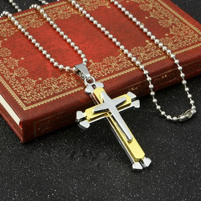 Fashion Femmes hommes en acier inoxydable croix pendentifs Collier chaîne titane bijoux religieux latin Noël punk classique accessoires