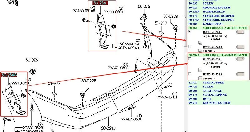 Bakre stötfångare Splash Shield Fender Mud Guard för Mazda 323 Familj BJ Familia 1998-2001 B25D-50-341 / 351