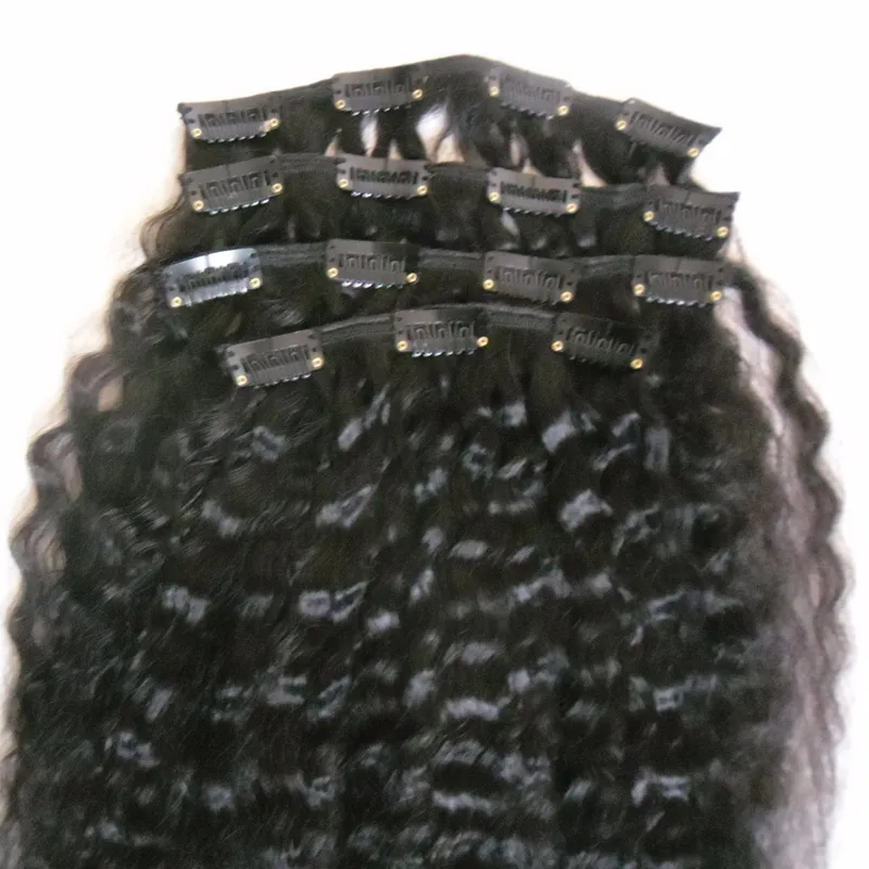 Remy Hair And 120gSet Natural Color Coarse Yaki Kinky Straight Clip In Hair Extensions7776617