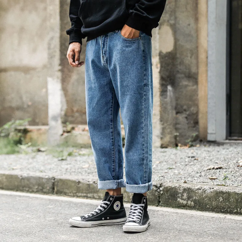 S-XXL 2018 nouveaux jeans rétro pour hommes lâches styliste de cheveux japonais sauvage pantalons en denim à jambes larges et droites