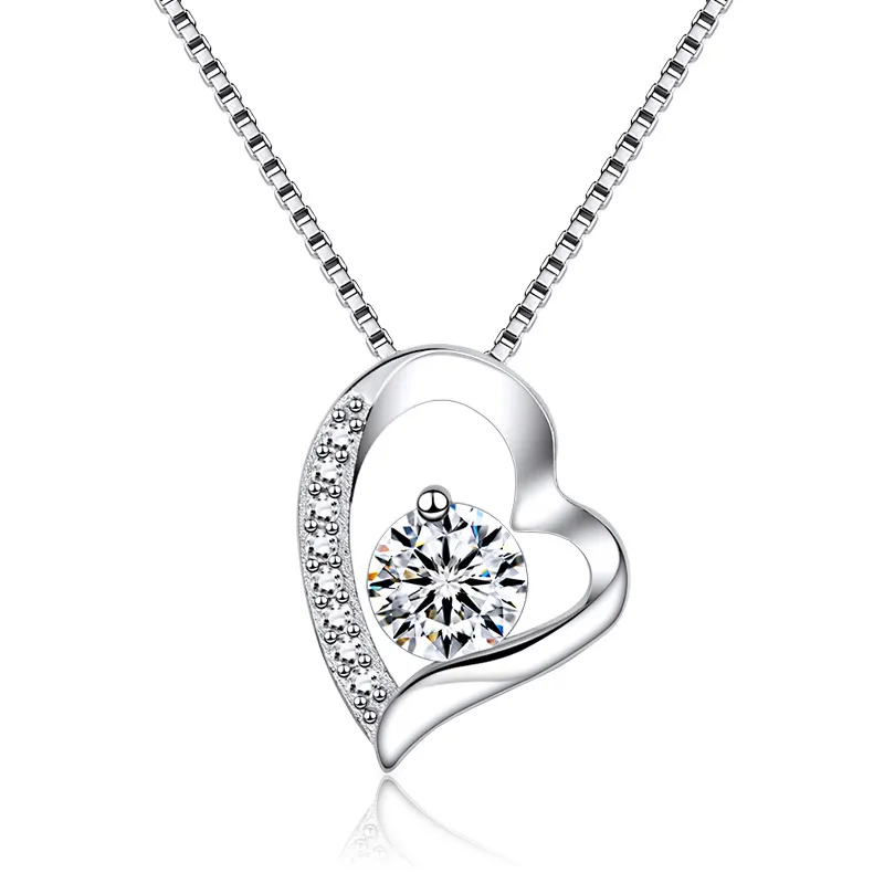 Lover Heart Shape Pendant Necklace S925 Silver Plated Crystal Diamonds Classic Women Girls Lady Wedding Jewelry