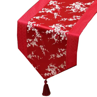 Curto Comprimento dos retalhos de seda chinesa de Mesa Flores de cereja retangular damasco pano de tabela para o partido casamento Mesa de Jantar Mat 150x33 cm