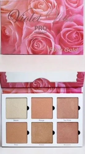 Violet Voss Cosmetics Rose Gold Highlighter Palette 6 odcieni Women Face Pro Highlight Makeup Contouring Bronzing Glow Powder Paleta kosmetyczna