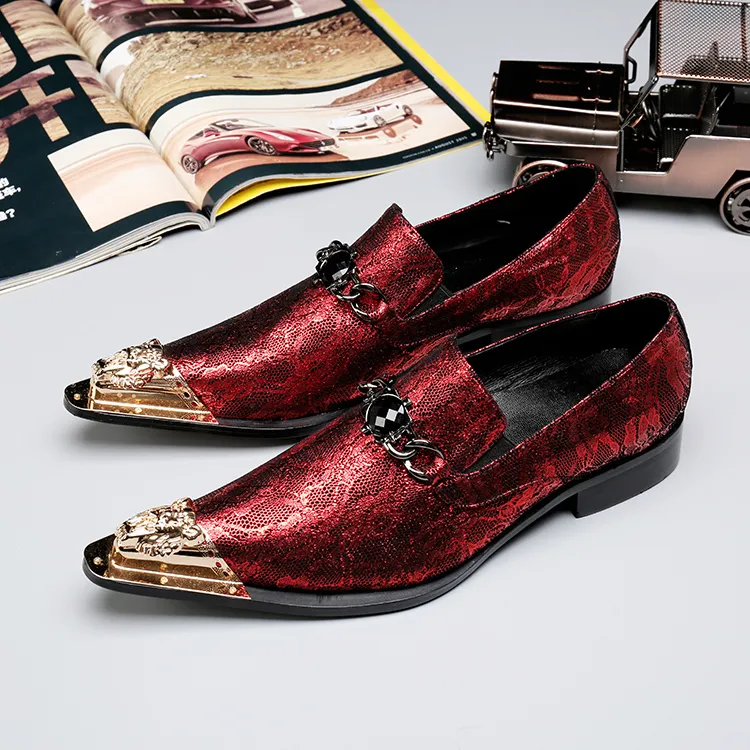 Scarpe eleganti da uomo fatte a mano in edizione limitata, vino rosso, vera pelle, punta metallica dorata, scarpe da festa/matrimonio da uomo con nappe, 38-46