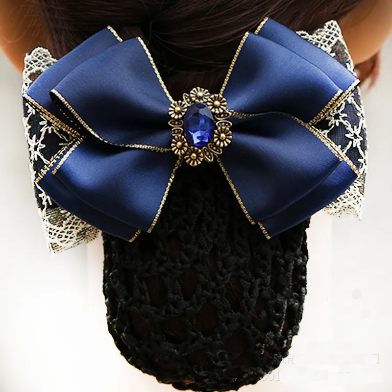 2018 Moda fatta a mano da ufficio Lady Bow Tie Barrette Clip di capelli Copertura Bowknot Net Bun Snood profondo per capelli lunghi Accessorio