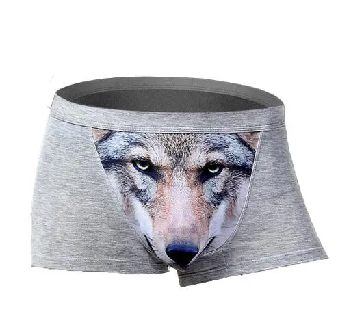 Lobo Underwear Homens Algodão Engraçado Dos Homens Boxer Shorts