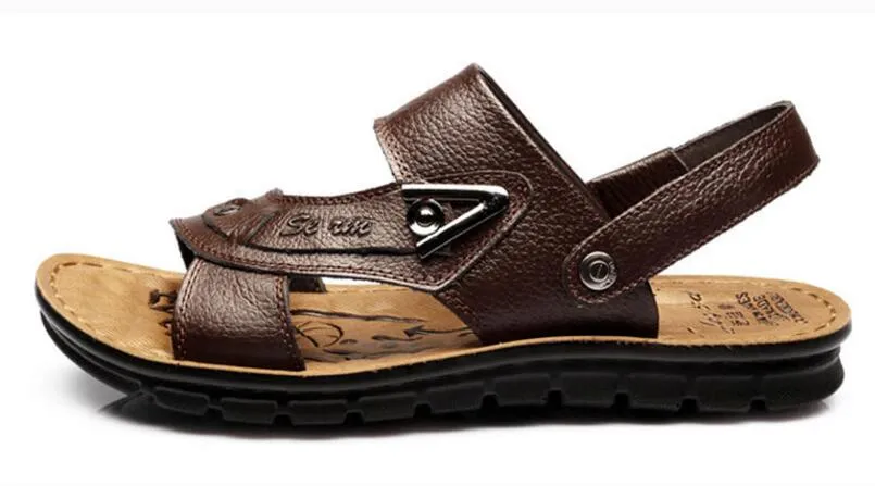 Märke Designer-Sandals tofflor PU Läder Cowhide Sandaler Utomhus Sommar Män Kvalitet Läder Sandaler För Man Male